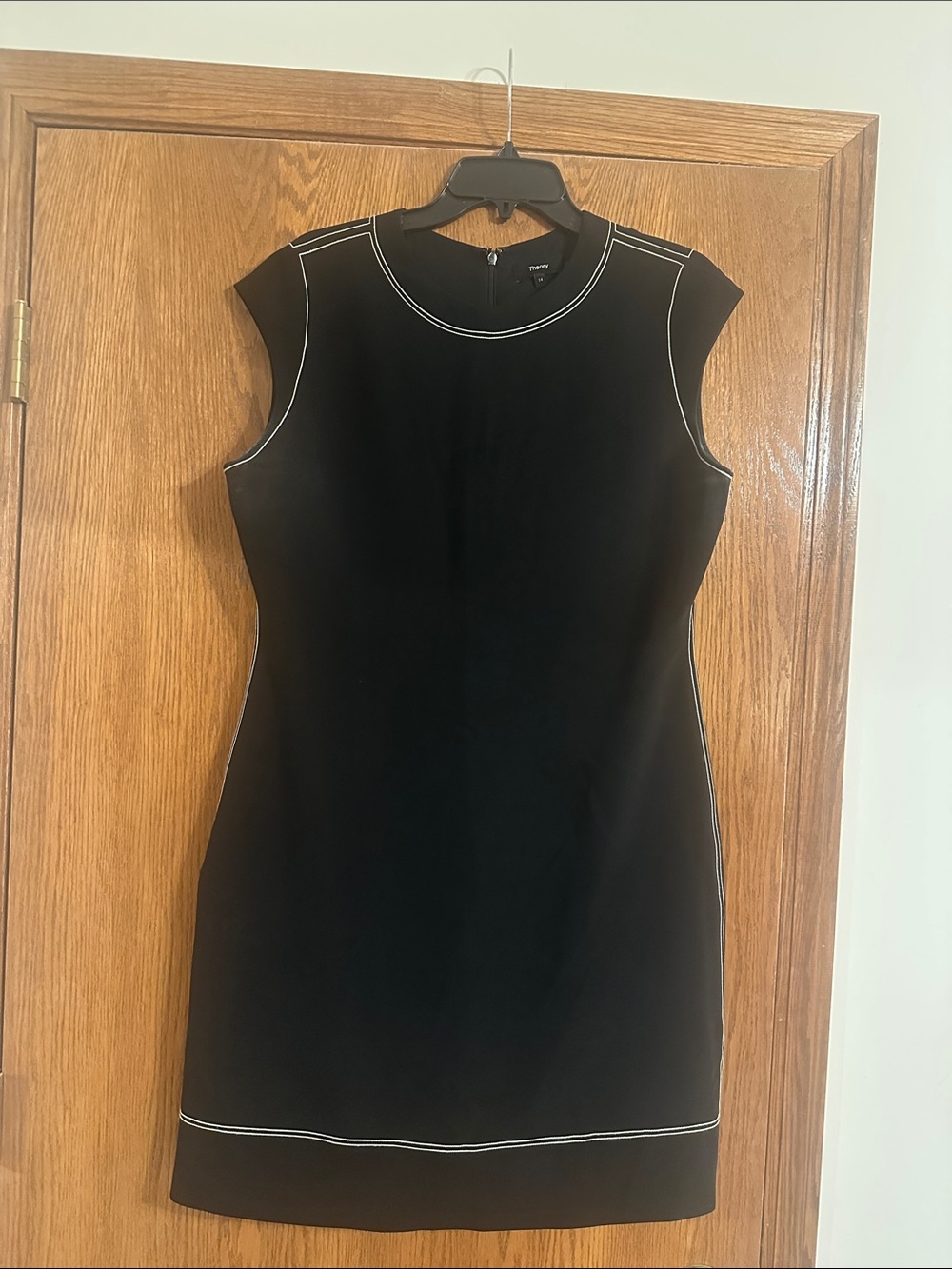 Theory admiral crepe Black Shift Dress with White Contrast Piping